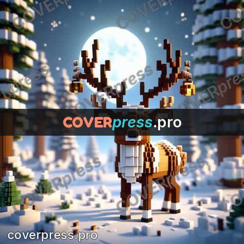 Voxel illustration: deer with antlers on snow