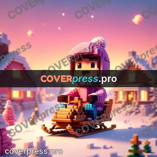 Voxel illustration: child on a wooden sled