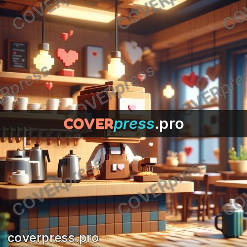 Voxel illustration: barista behind a cafe counter