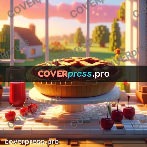 Voxel illustration: cherry pie on a windowsill