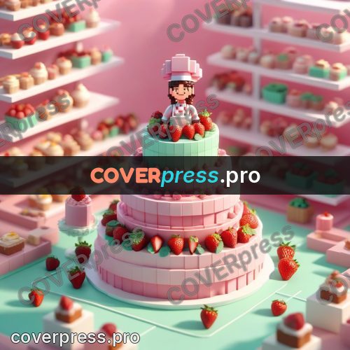 Voxel illustration: strawberry cake in a patisserie