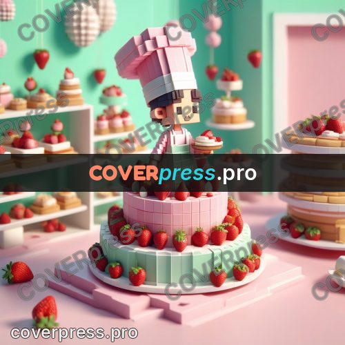 Voxel illustration: strawberry cake in a patisserie
