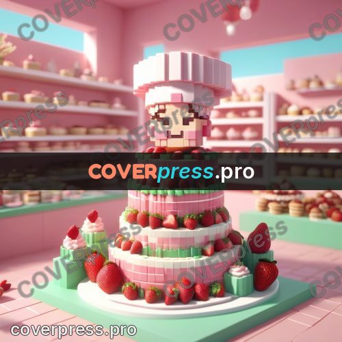 Voxel illustration: strawberry cake in a patisserie