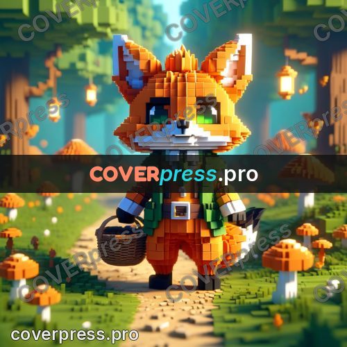 Voxel illustration: fox with a basket