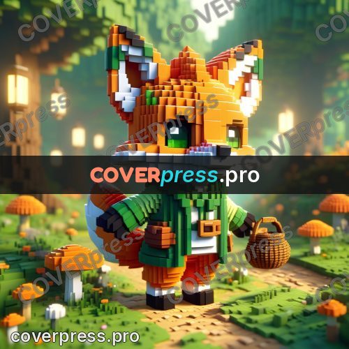 Voxel illustration: fox with a basket