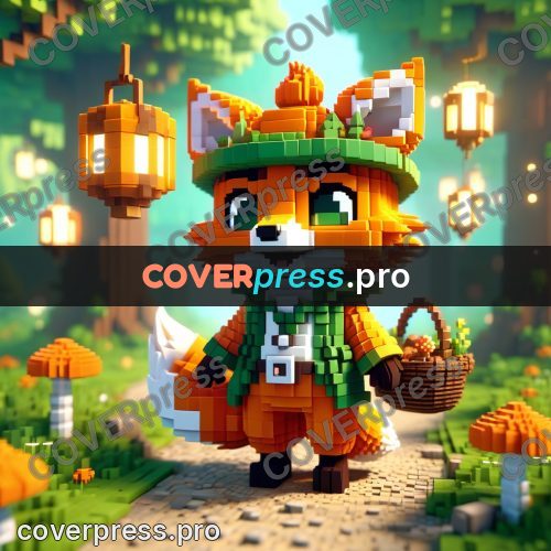 Voxel illustration: fox with a basket