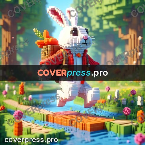 Voxel illustration: white rabbit in a red jacket