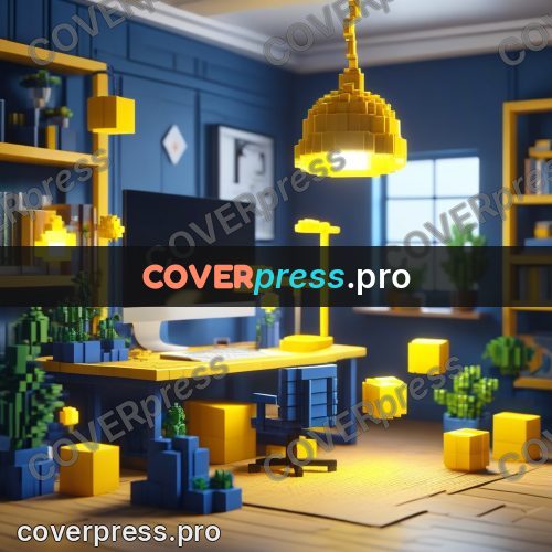 Voxel illustration: desk with a yellow lamp