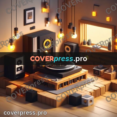 Voxel illustration: record player with a vinyl disc