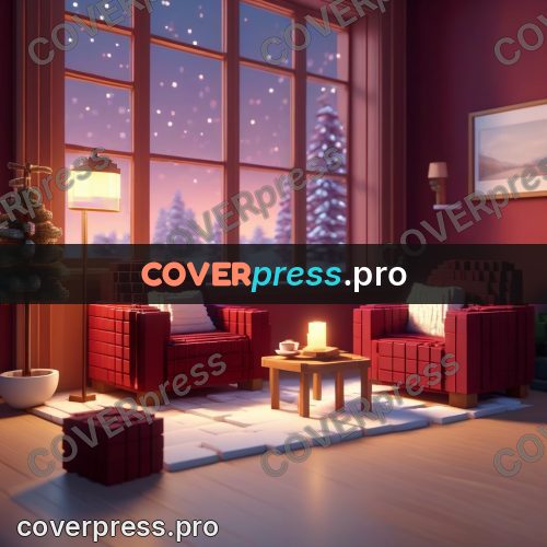 Voxel illustration: red armchairs by a tall window