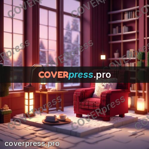 Voxel illustration: red armchairs by a tall window