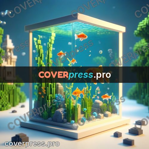 Voxel illustration: aquarium with goldfish