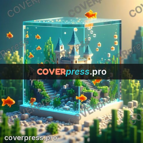 Voxel illustration: aquarium with goldfish