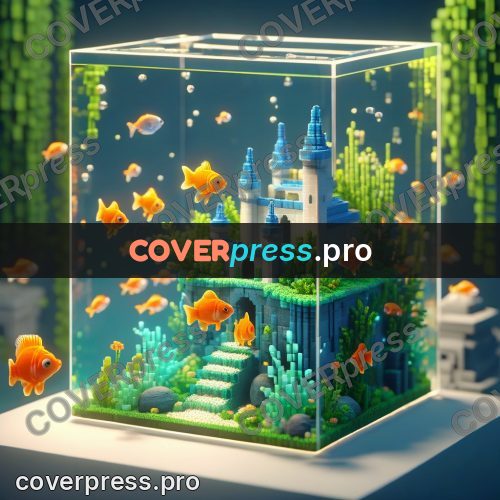 Voxel illustration: aquarium with goldfish