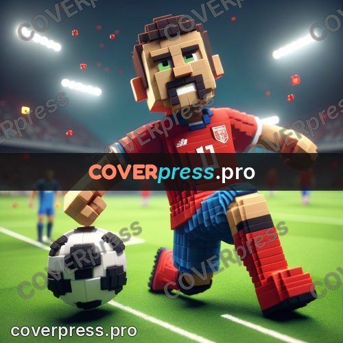 Voxel illustration: footballer in a red kit