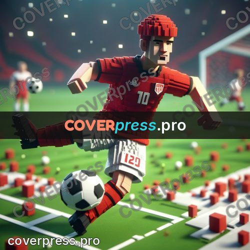 Voxel illustration: footballer in a red kit