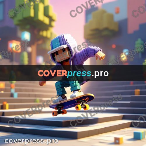 Voxel illustration: skateboarder in a hoodie on steps