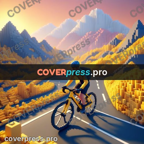 Voxel illustration: cyclist on a mountain road