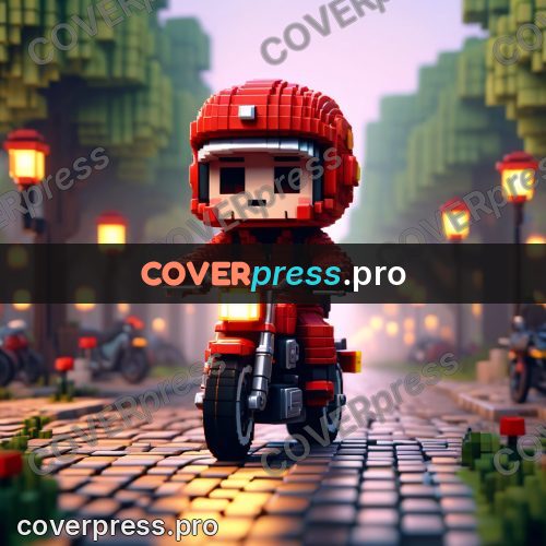 Voxel illustration: motorcyclist in a red helmet
