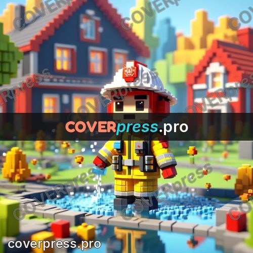 Voxel illustration: firefighter in a yellow helmet