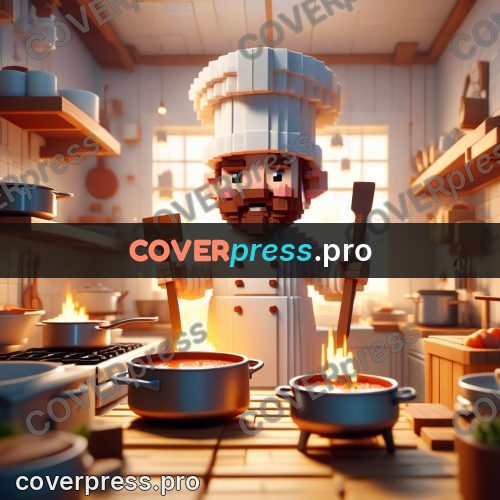 Voxel illustration: chef with a wooden ladle