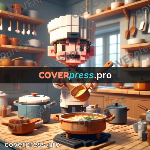 Voxel illustration: chef with a wooden ladle
