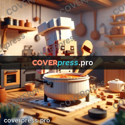 Voxel illustration: chef with a wooden ladle