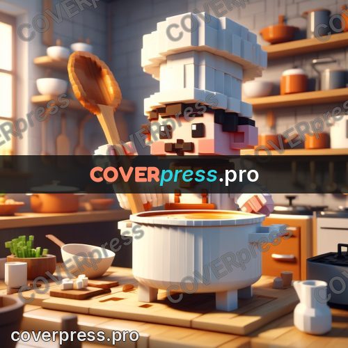 Voxel illustration: chef with a wooden ladle