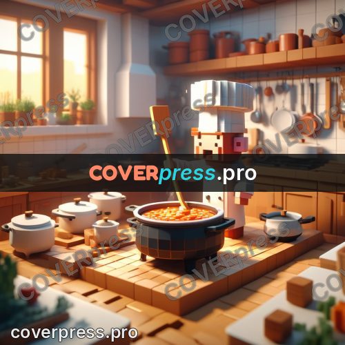 Voxel illustration: chef with a wooden ladle