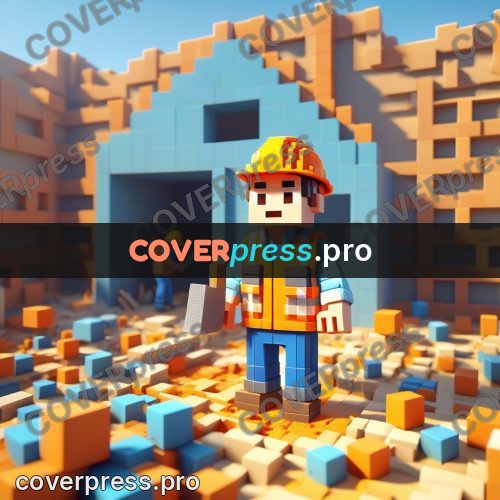 Voxel illustration: builder in an orange helmet