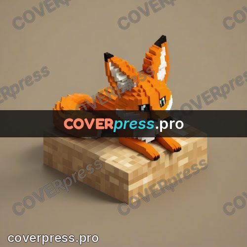 3d pixel artwork: red fox with a bushy tail