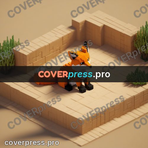 3d pixel artwork: red fox with a bushy tail