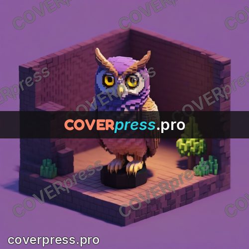 3d pixel artwork: purple owl with large eyes