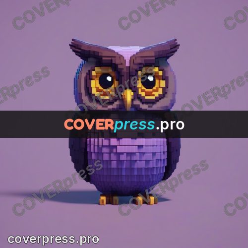 3d pixel artwork: purple owl with large eyes