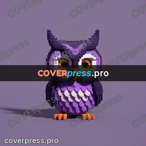 3d pixel artwork: purple owl with large eyes