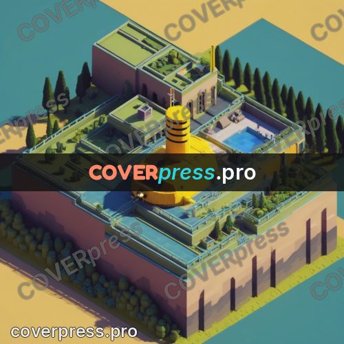 3d pixel artwork: yellow building by the water