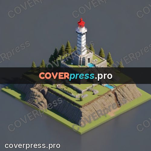 3d pixel artwork: lighthouse on a rocky island