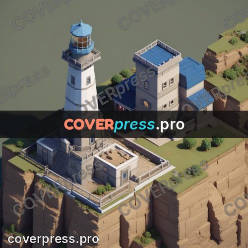 3d pixel artwork: lighthouse on a rocky island