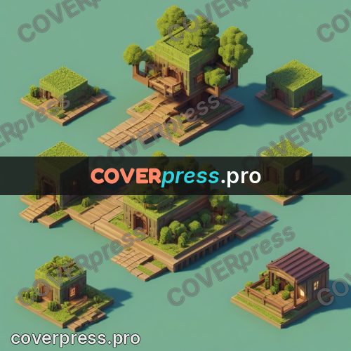 3d pixel artwork: house among thick greenery