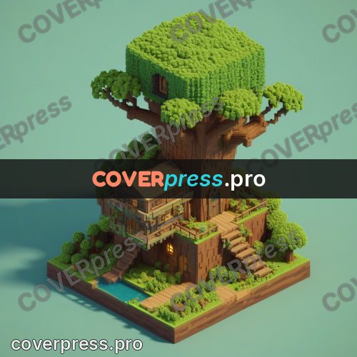 3d pixel artwork: house among thick greenery