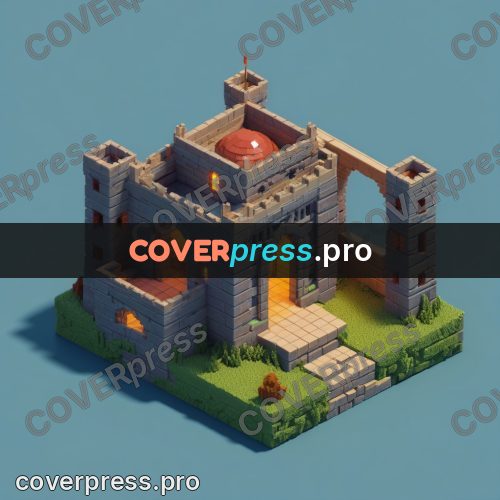 3d pixel artwork: stone castle with towers