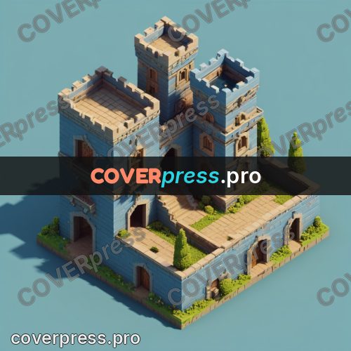 3d pixel artwork: stone castle with towers