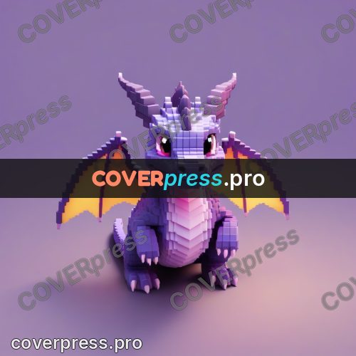 3d pixel artwork: purple dragon with wings