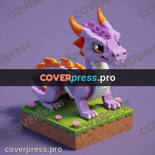 3d pixel artwork: purple dragon with wings