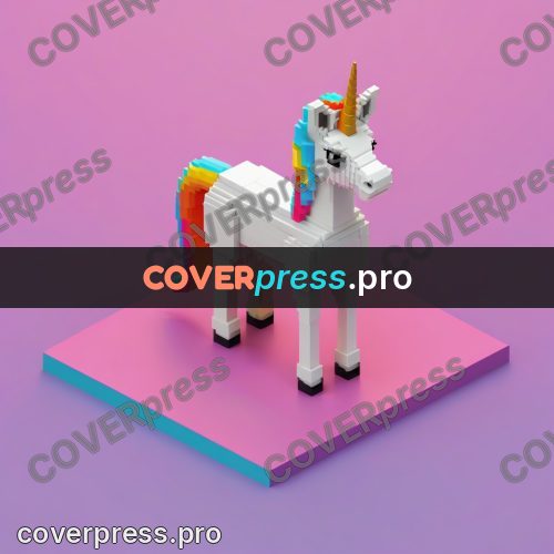 3d pixel artwork: white unicorn with a rainbow mane