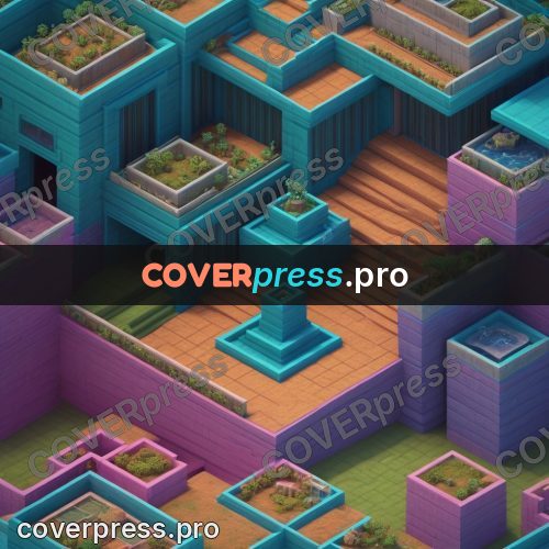 3d pixel artwork: building with greenery on the roofs