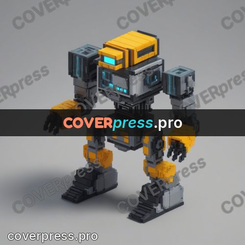 3d pixel artwork: robot with a square head