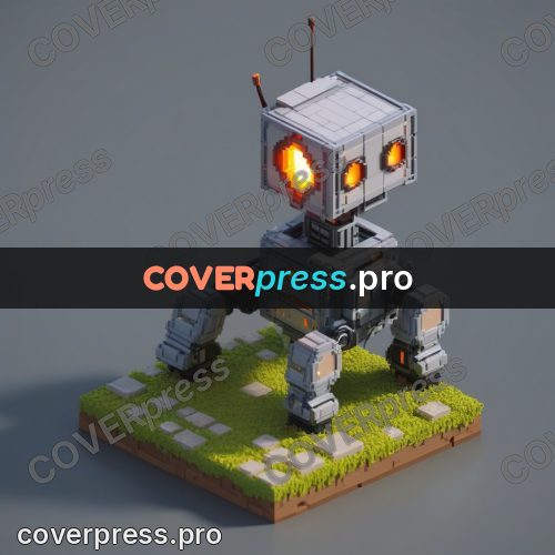 3d pixel artwork: robot with a square head