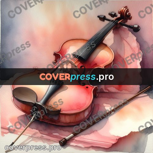 Watercolor illustration: violin on a pink ground