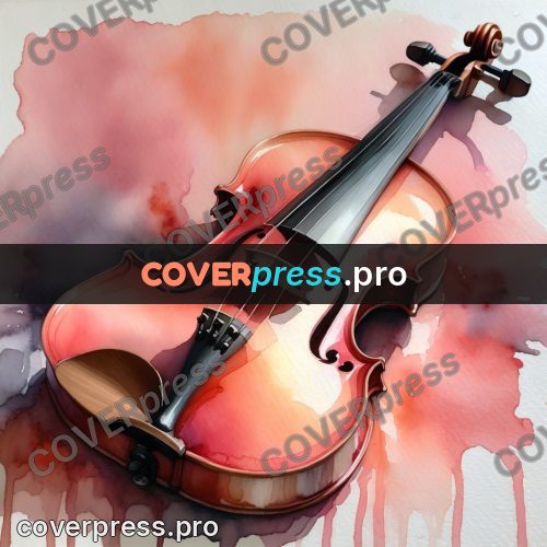 Watercolor illustration: violin on a pink ground